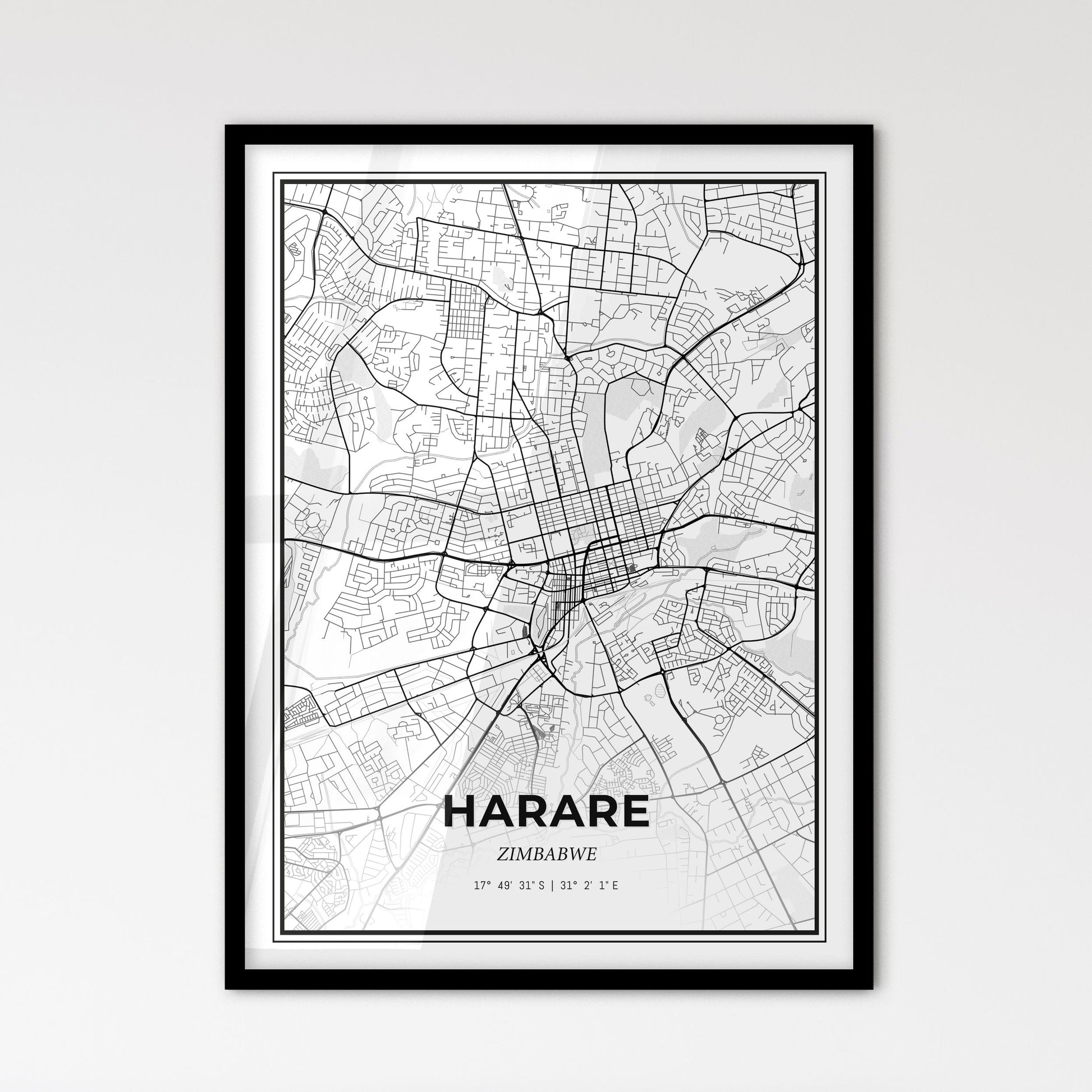 Harare Zimbabwe - Scandinavian Style City Map for Modern Home Decor