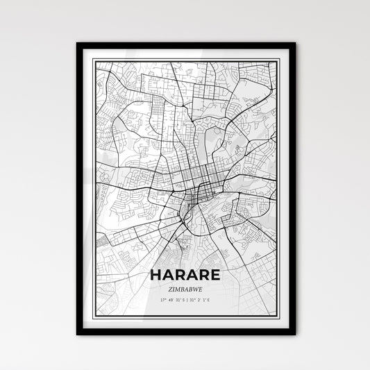 Harare Zimbabwe - Scandinavian Style City Map for Modern Home Decor