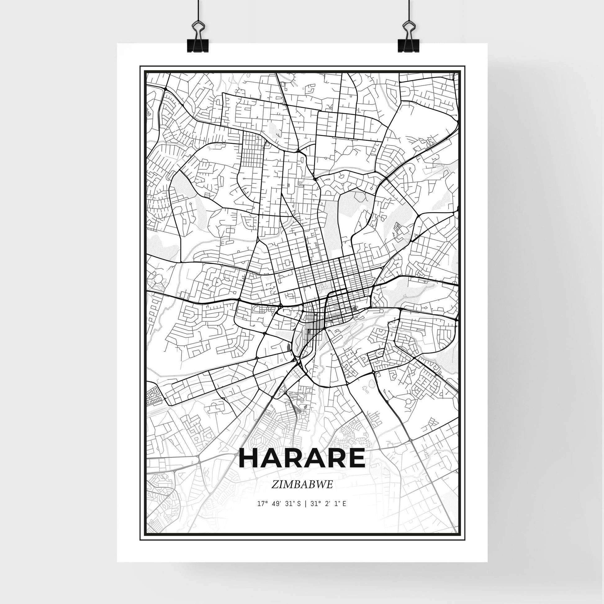 Harare Zimbabwe - Premium City Map Poster