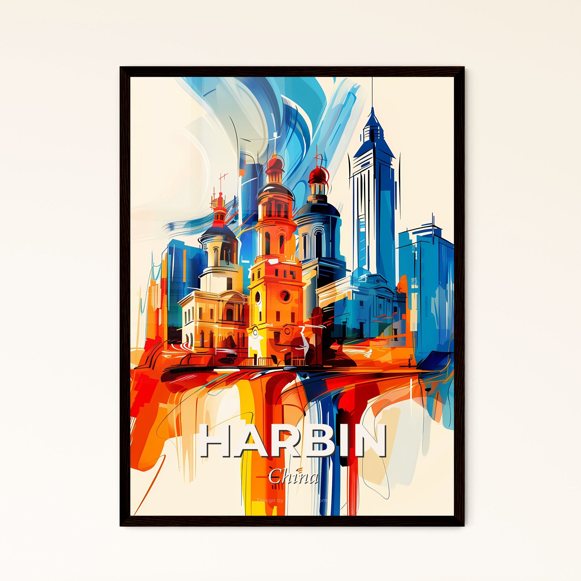 Vibrant Harbin, China - A Colorful Cityscape With Towers And Buildings