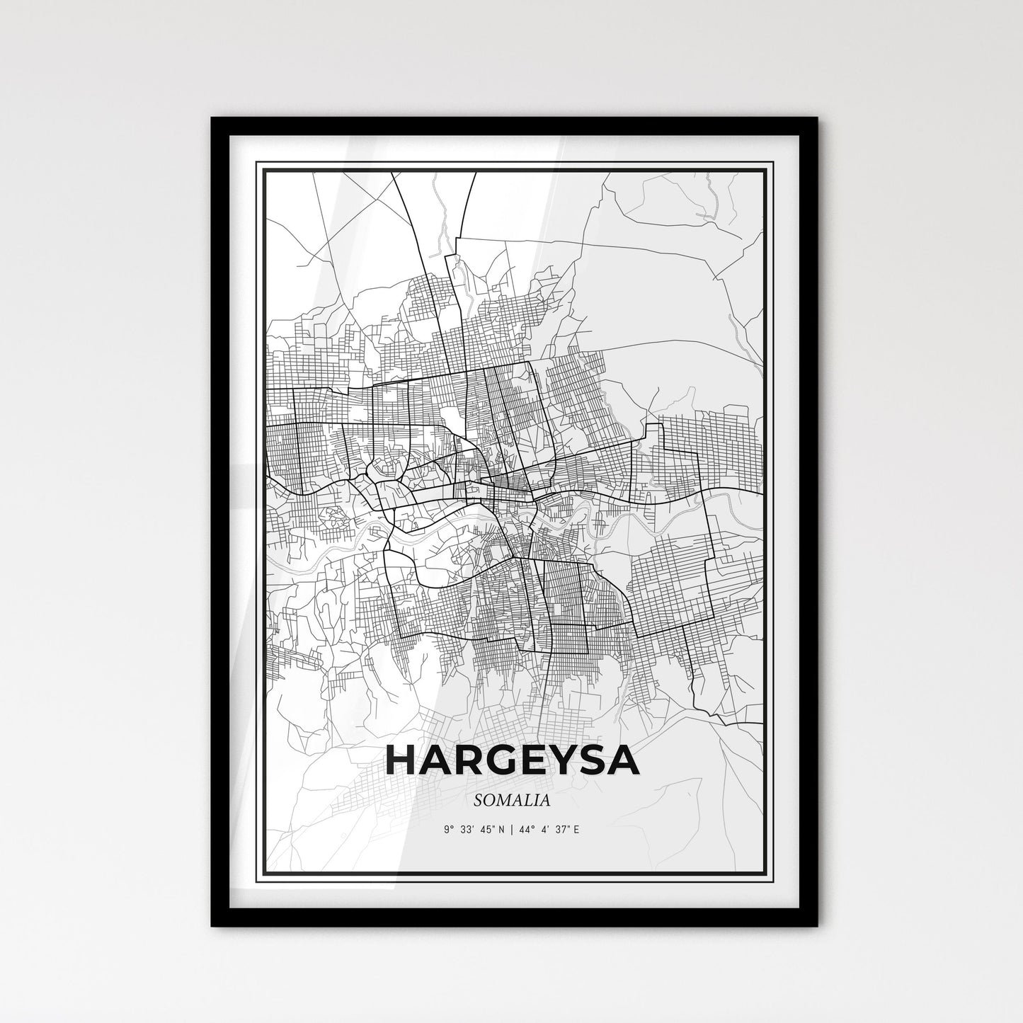 Hargeysa Somalia - Scandinavian Style City Map for Modern Home Decor