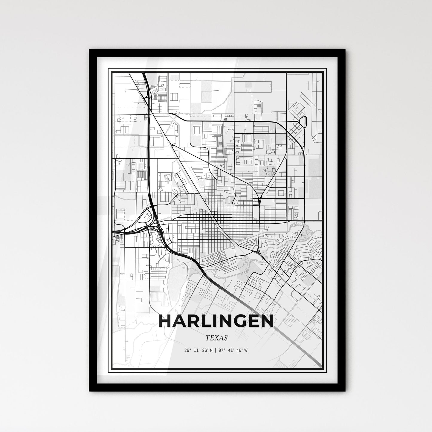 Harlingen Texas - Scandinavian Style City Map for Modern Home Decor