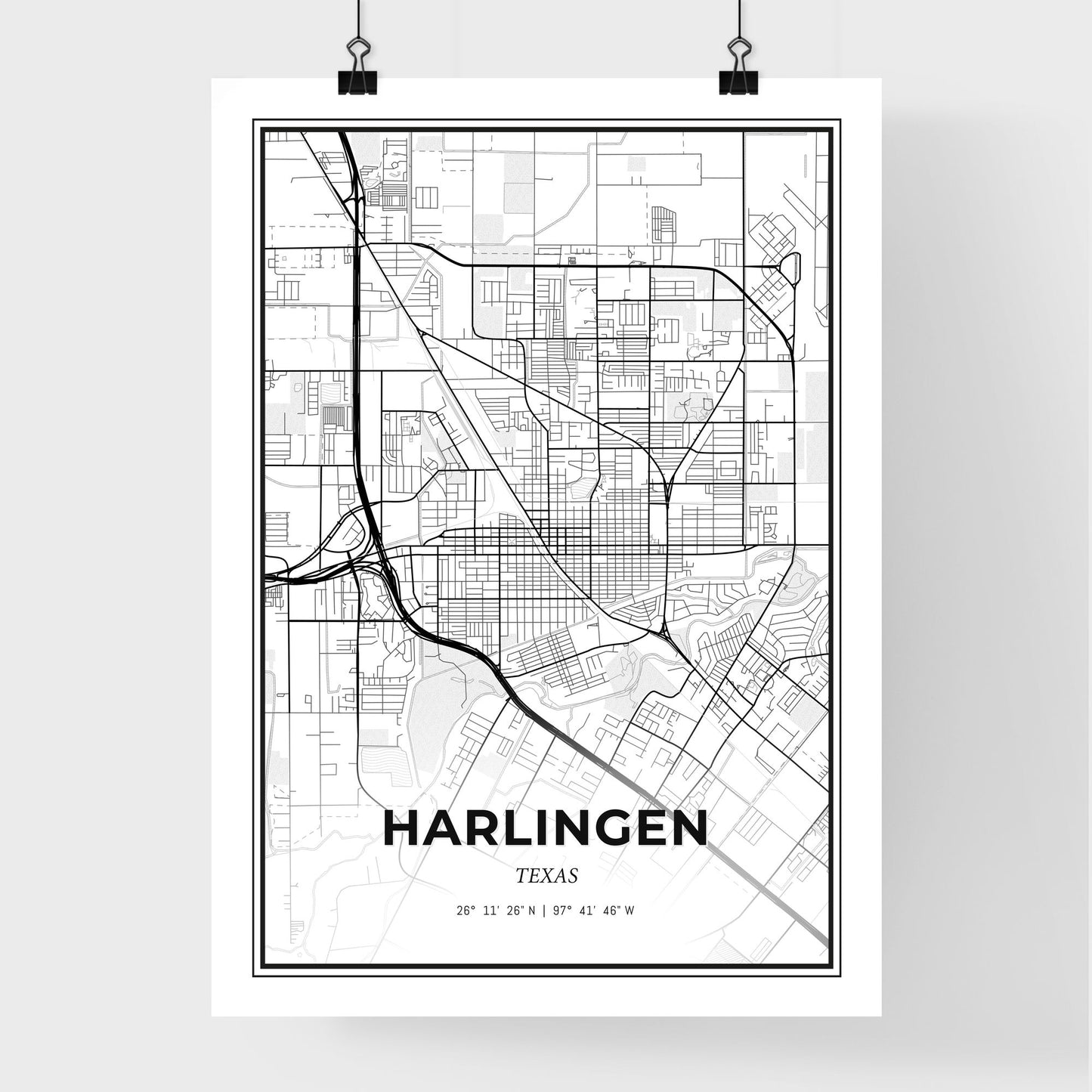 Harlingen Texas - Premium City Map Poster