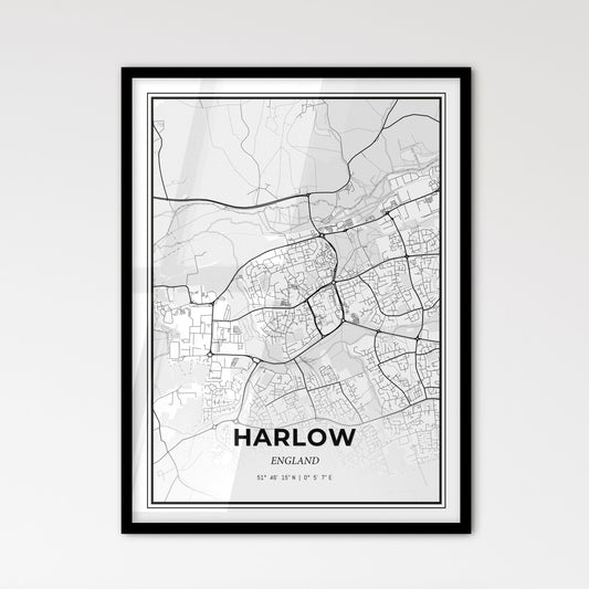 Harlow England - Scandinavian Style City Map for Modern Home Decor