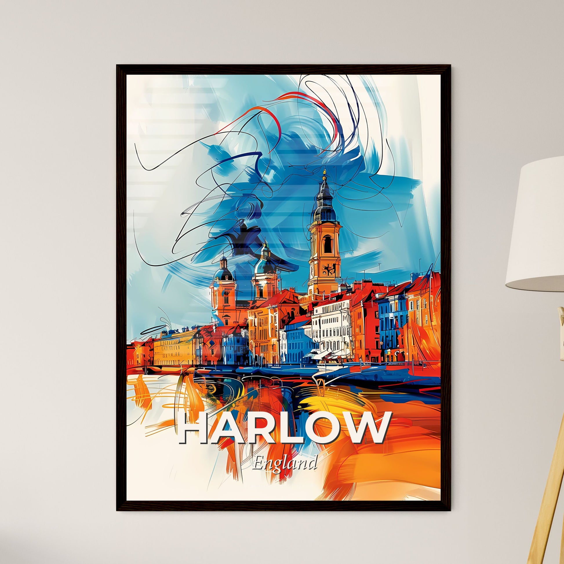 Vibrant Harlow, England - A Colorful Painting Of A City