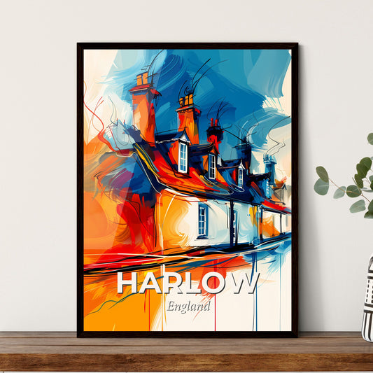 Vibrant Harlow, England - A Painting Of A House With Smoke Coming Out Of It