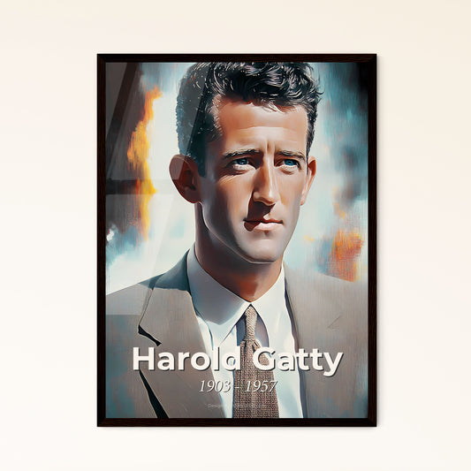 Portrait of Harold Gatty, 1903 - 1957. Impressionistic painting of a man in a suit and tie.