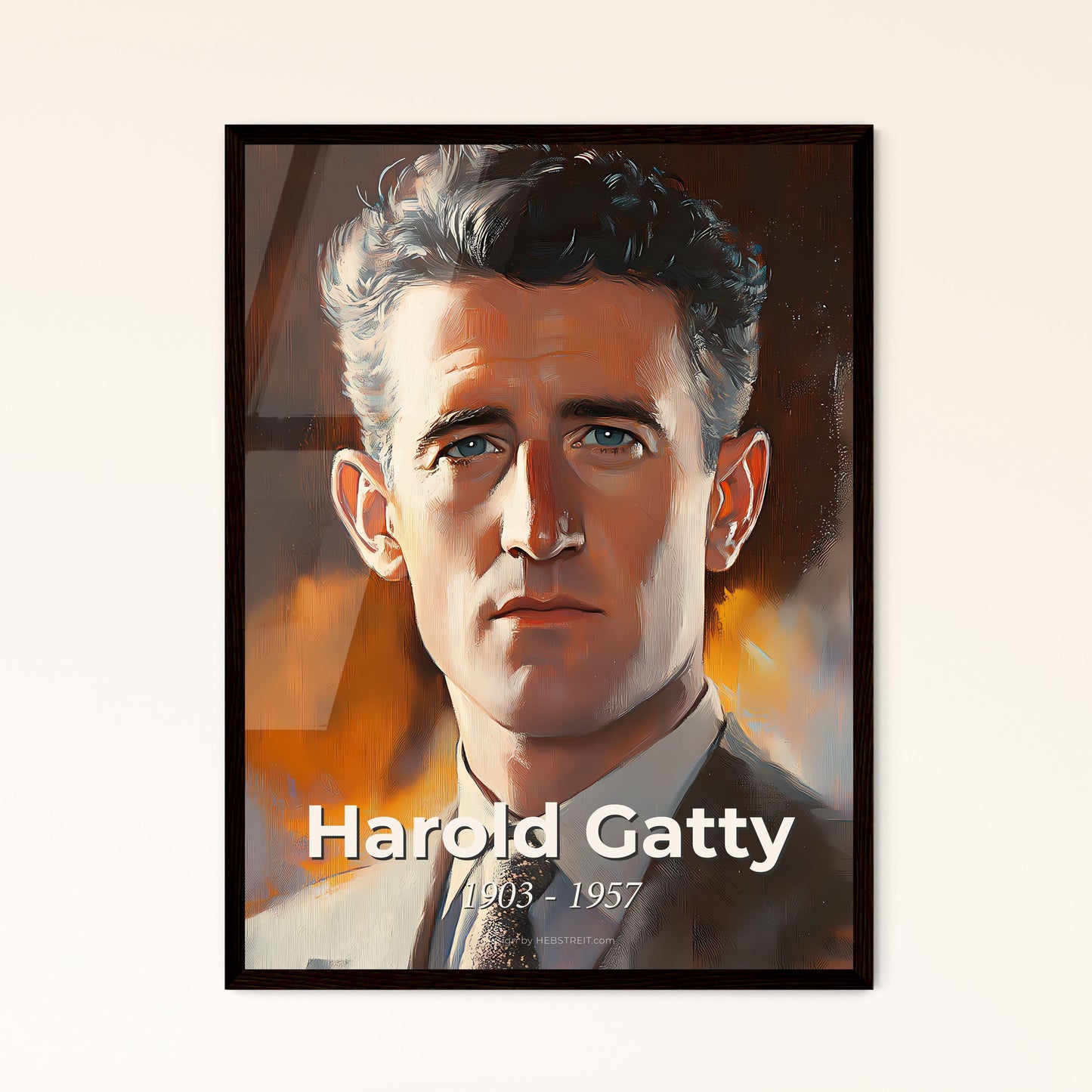 Portrait of Harold Gatty, 1903 - 1957. Impressionistic painting of a man in a suit and tie.