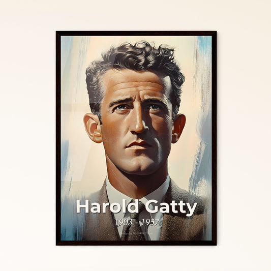 Portrait of Harold Gatty, 1903 - 1957. Impressionistic painting of a man in a suit and tie.