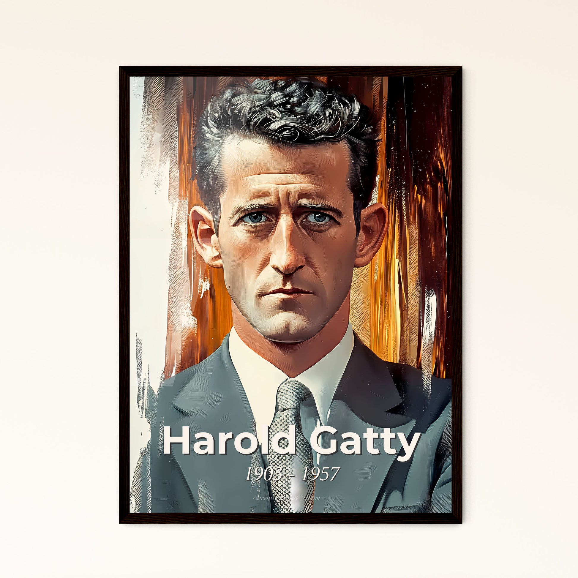 Portrait of Harold Gatty, 1903 - 1957. Impressionistic painting of a man in a suit and tie.