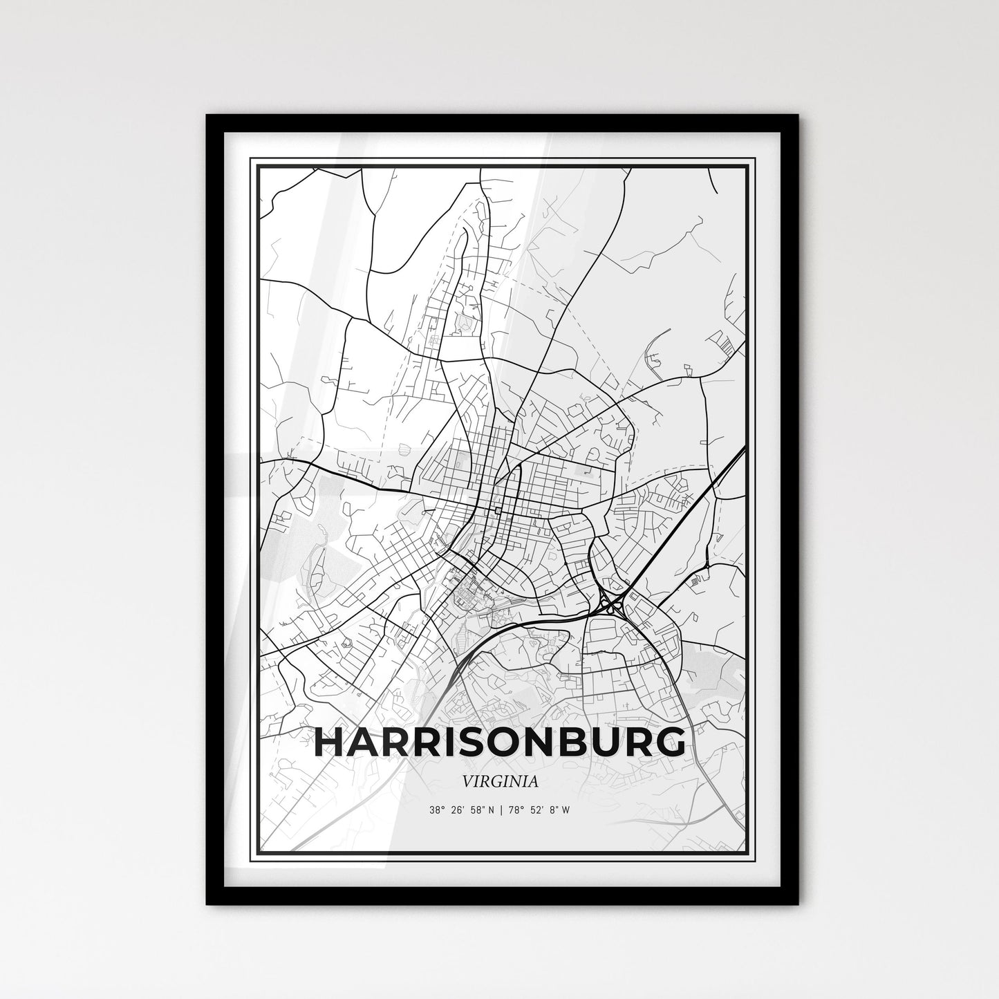 Harrisonburg Virginia - Scandinavian Style City Map for Modern Home Decor