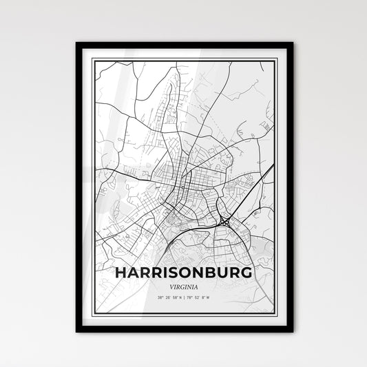 Harrisonburg Virginia - Scandinavian Style City Map for Modern Home Decor