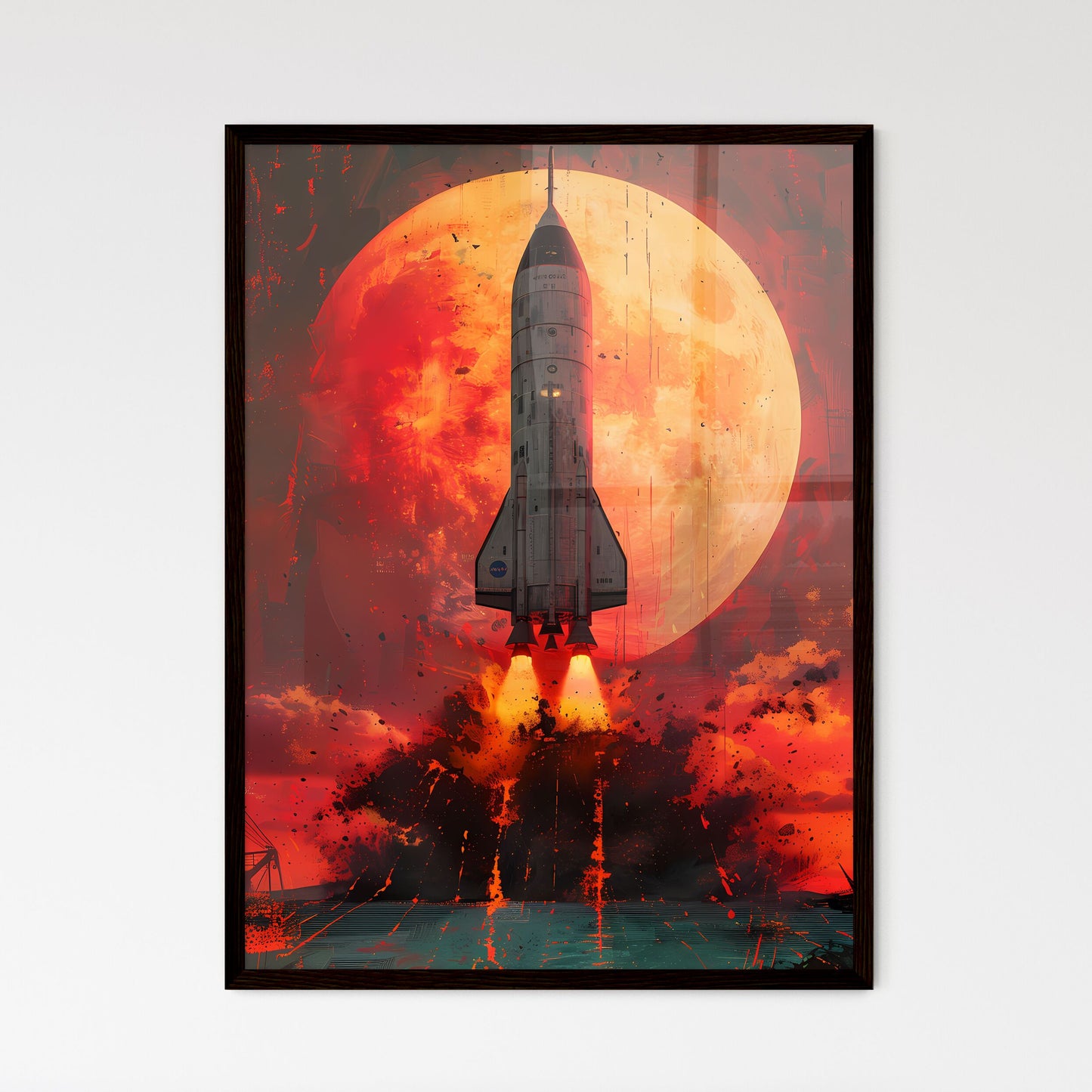 Neon Pink Oil Painted Dystopian 1960s Halfto - Framed Art Print