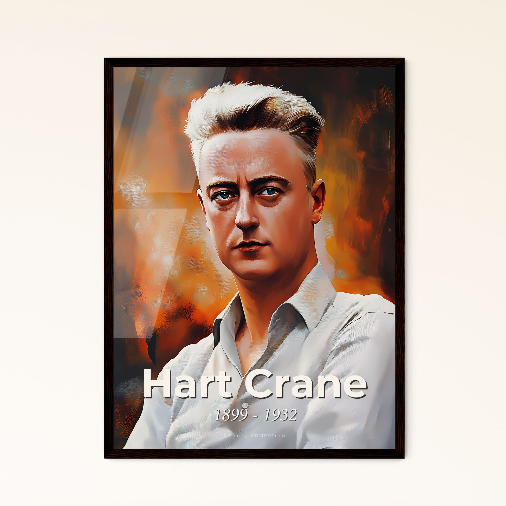 Portrait of Hart Crane, 1899 - 1932. Impressionistic painting of a man in a white shirt.