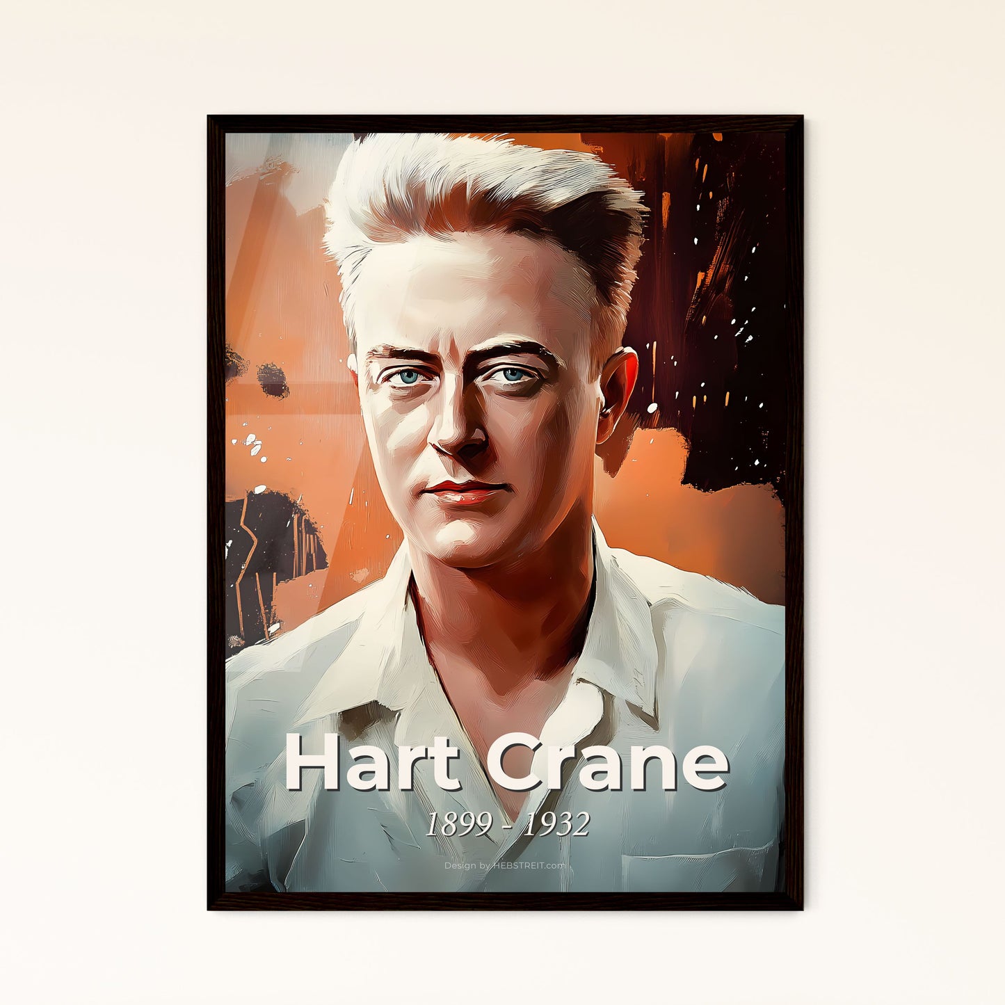 Portrait of Hart Crane, 1899 - 1932. Impressionistic painting of a man in a white shirt.