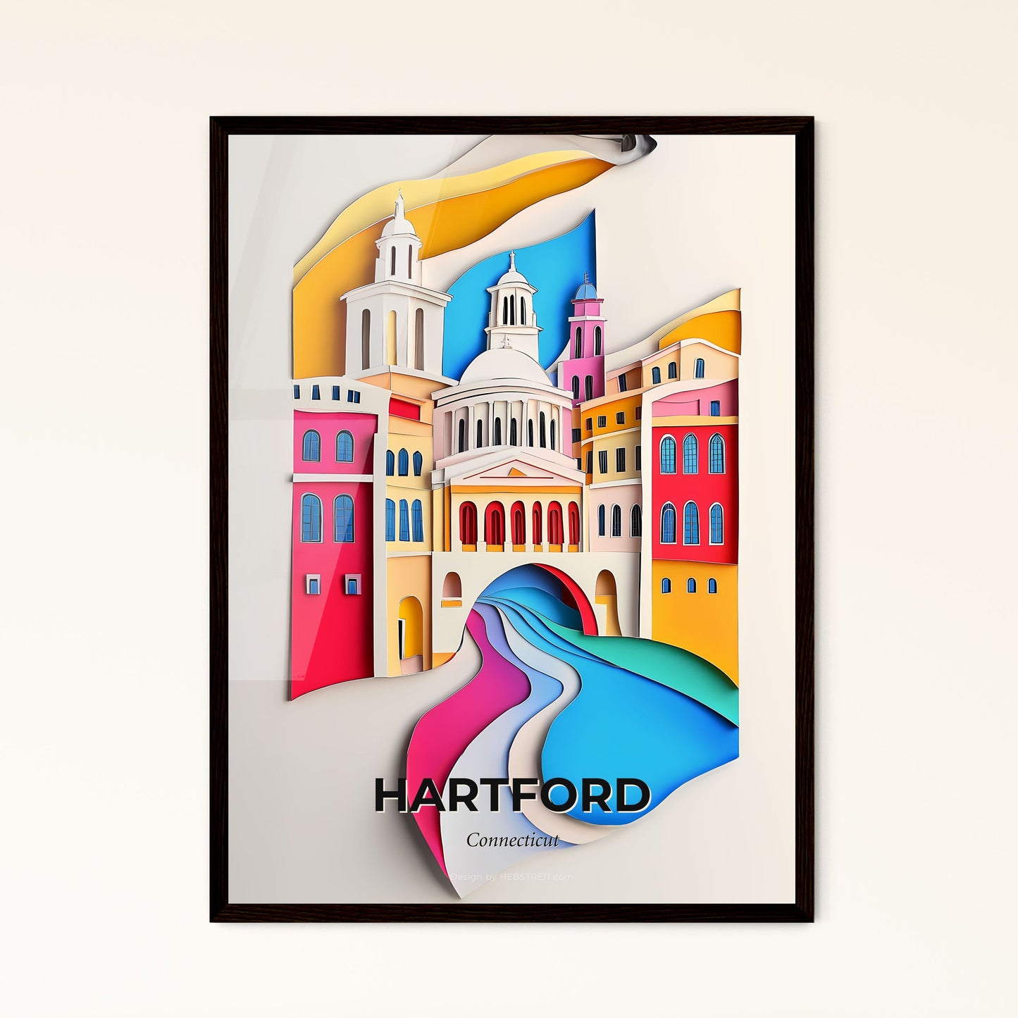 Vivid Hartford, Connecticut - a paper cut of a city with a river