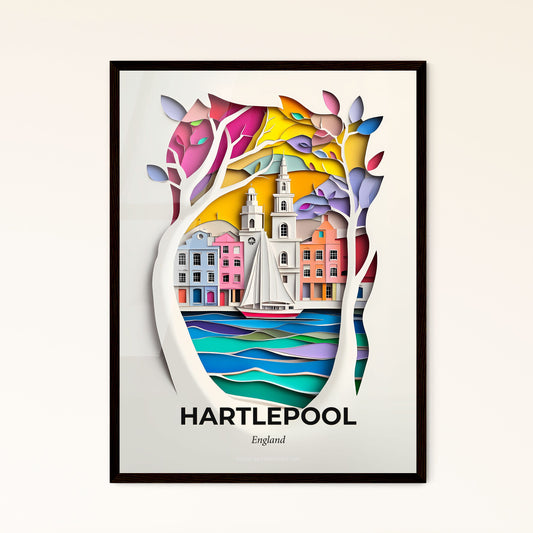 Vivid Hartlepool, England - a paper cut of a city with a boat