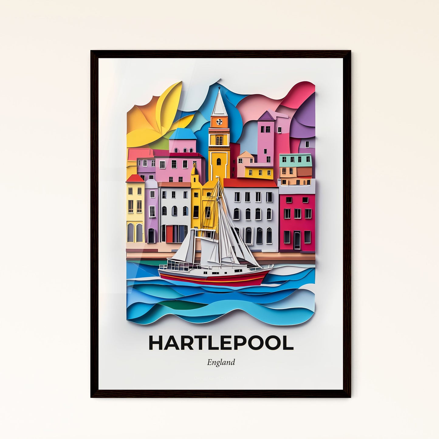 Vivid Hartlepool, England - a paper cut of a boat in the water