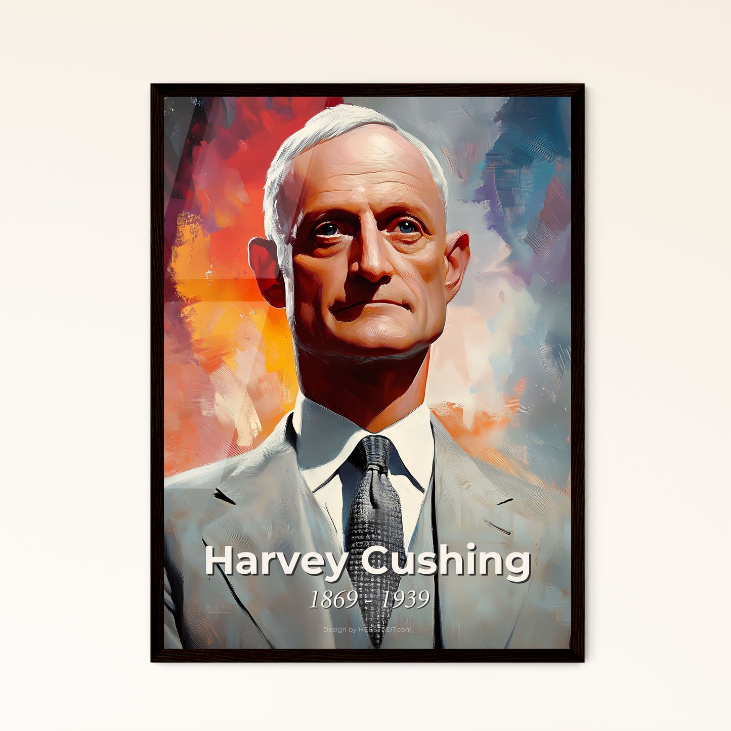 Portrait of Harvey Cushing, 1869 - 1939. Impressionistic painting of a man in a suit and tie.