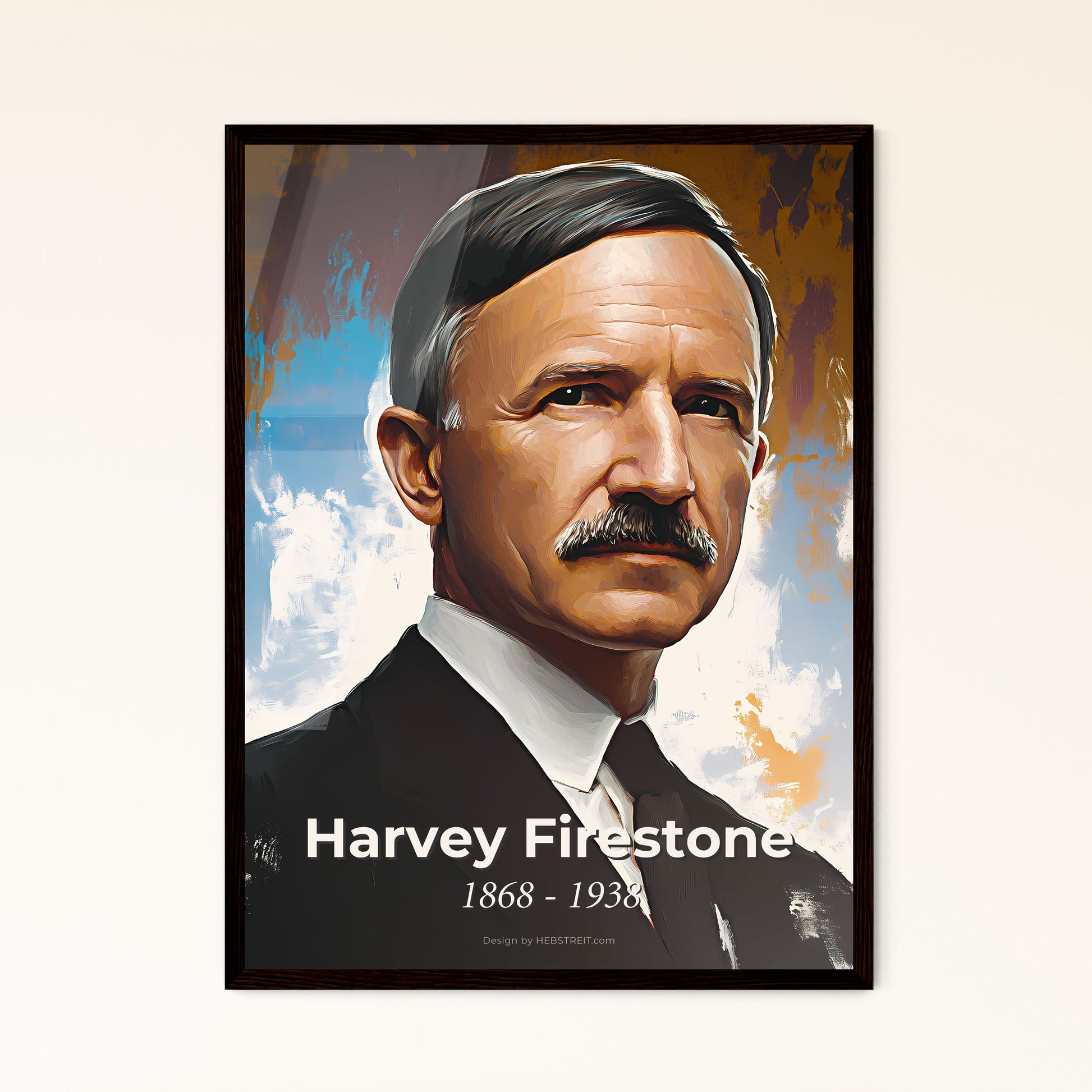 Portrait of Harvey Firestone, 1868 - 1938. Impressionistic painting of a man with a mustache.