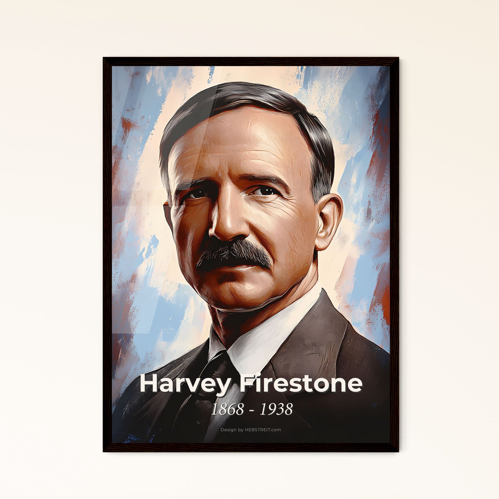 Portrait of Harvey Firestone, 1868 - 1938. Impressionistic painting of a man with a mustache.