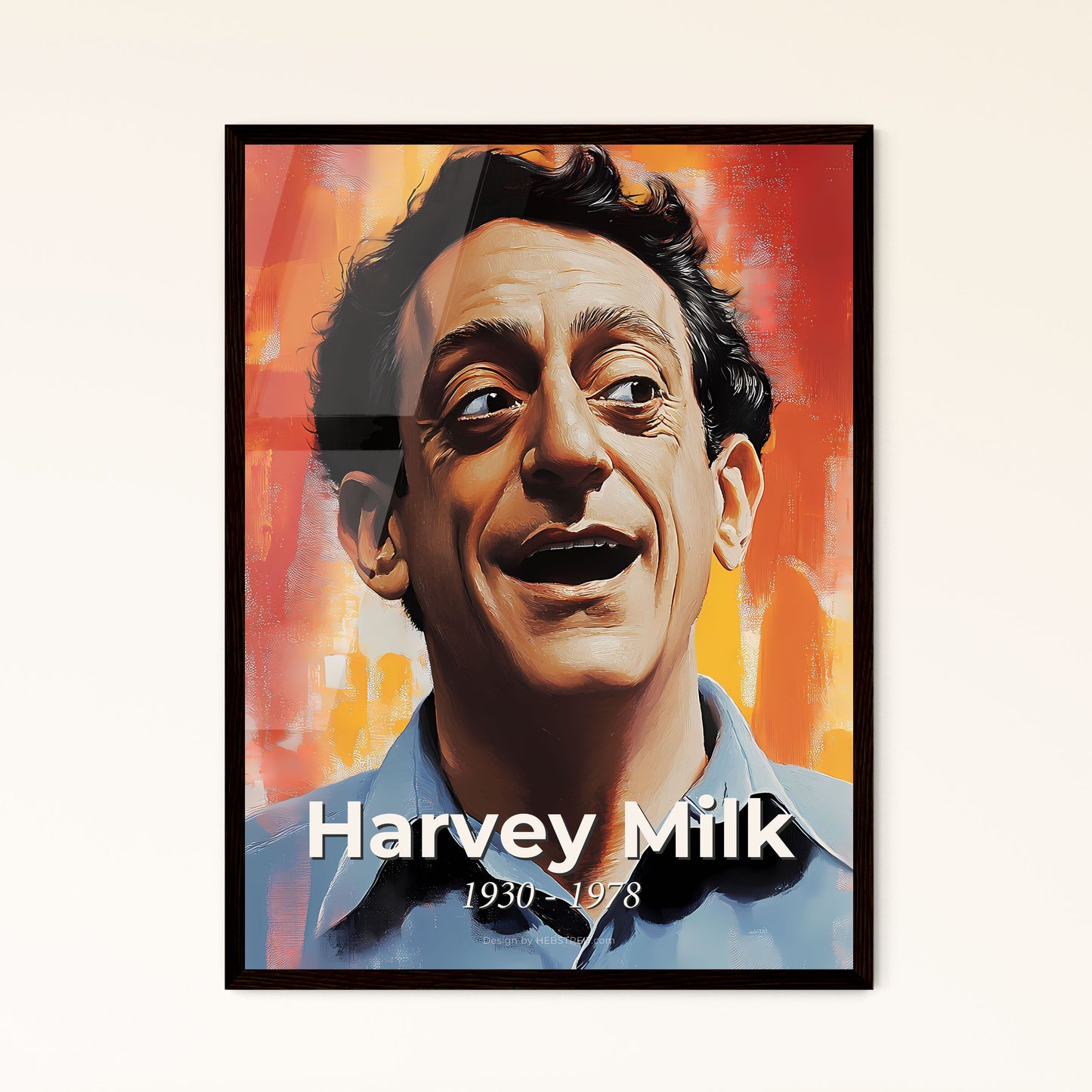 Portrait of Harvey Milk, 1930 - 1978. Impressionistic painting of a man with his mouth open.