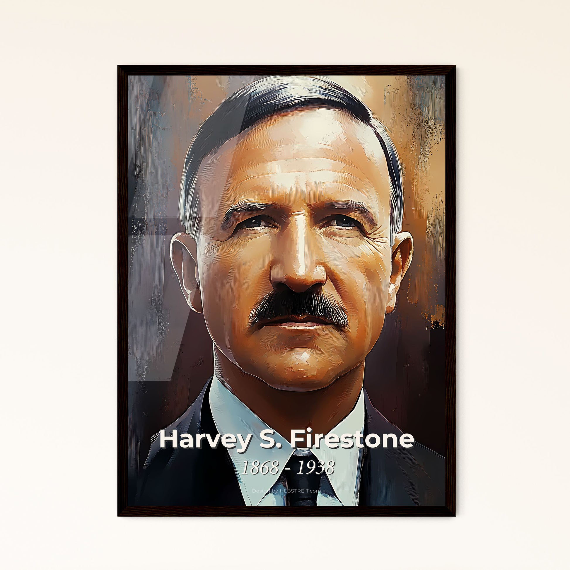 Portrait of Harvey S. Firestone, 1868 - 1938. Impressionistic painting of a man with a mustache.