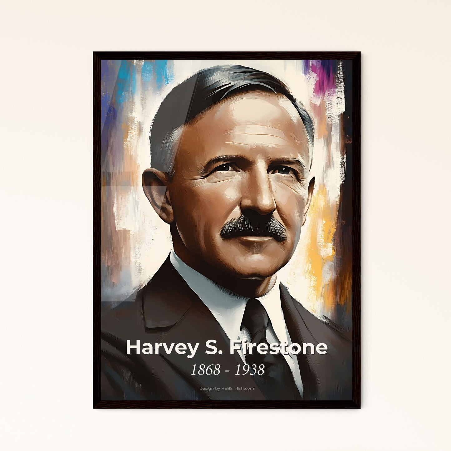 Portrait of Harvey S. Firestone, 1868 - 1938. Impressionistic painting of a man with a mustache.