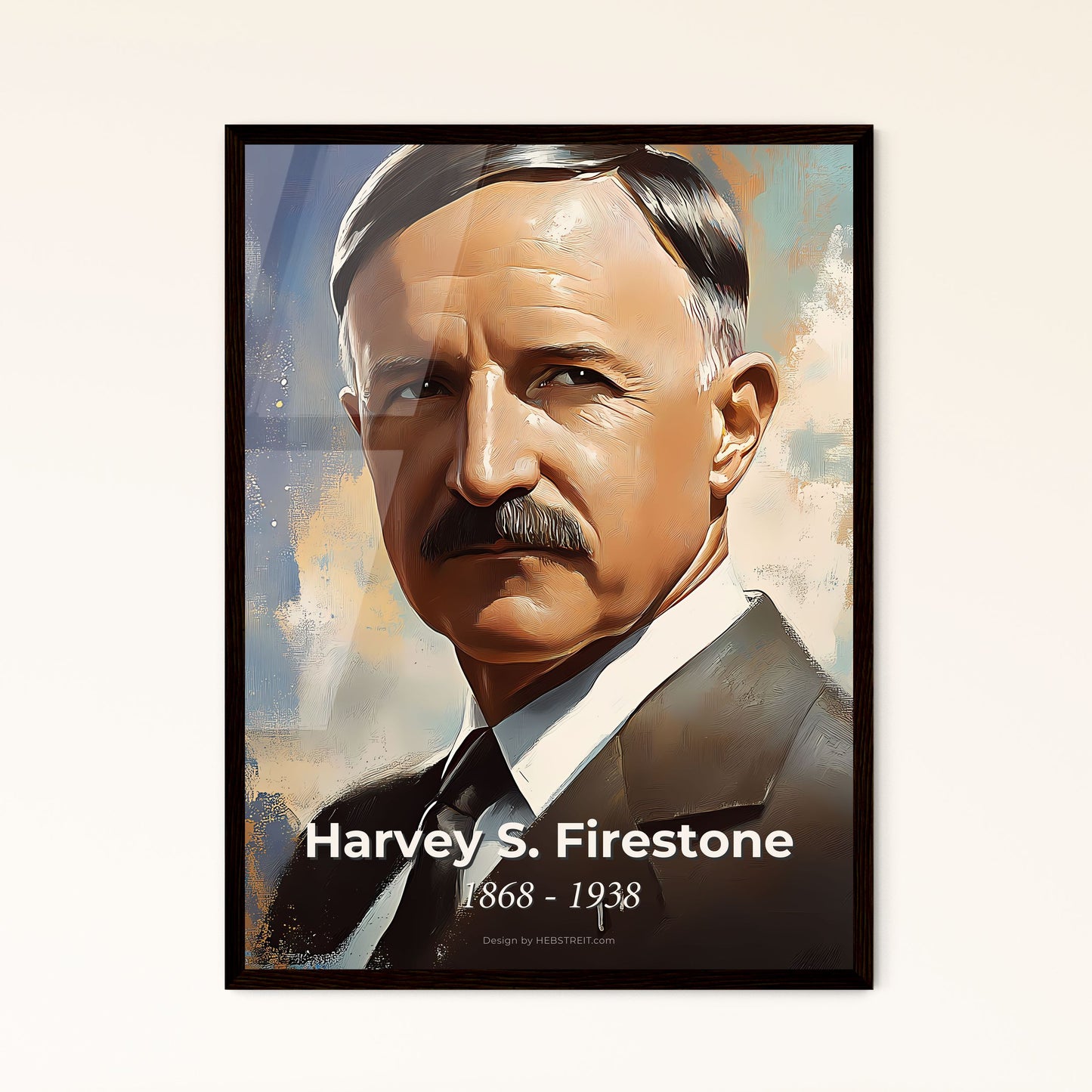 Portrait of Harvey S. Firestone, 1868 - 1938. Impressionistic painting of a man with a mustache.