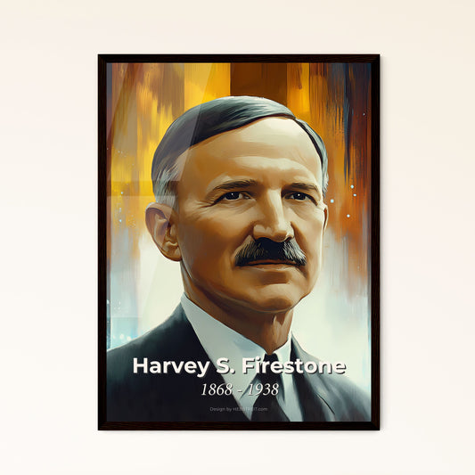 Portrait of Harvey S. Firestone, 1868 - 1938. Impressionistic painting of a man with a mustache.