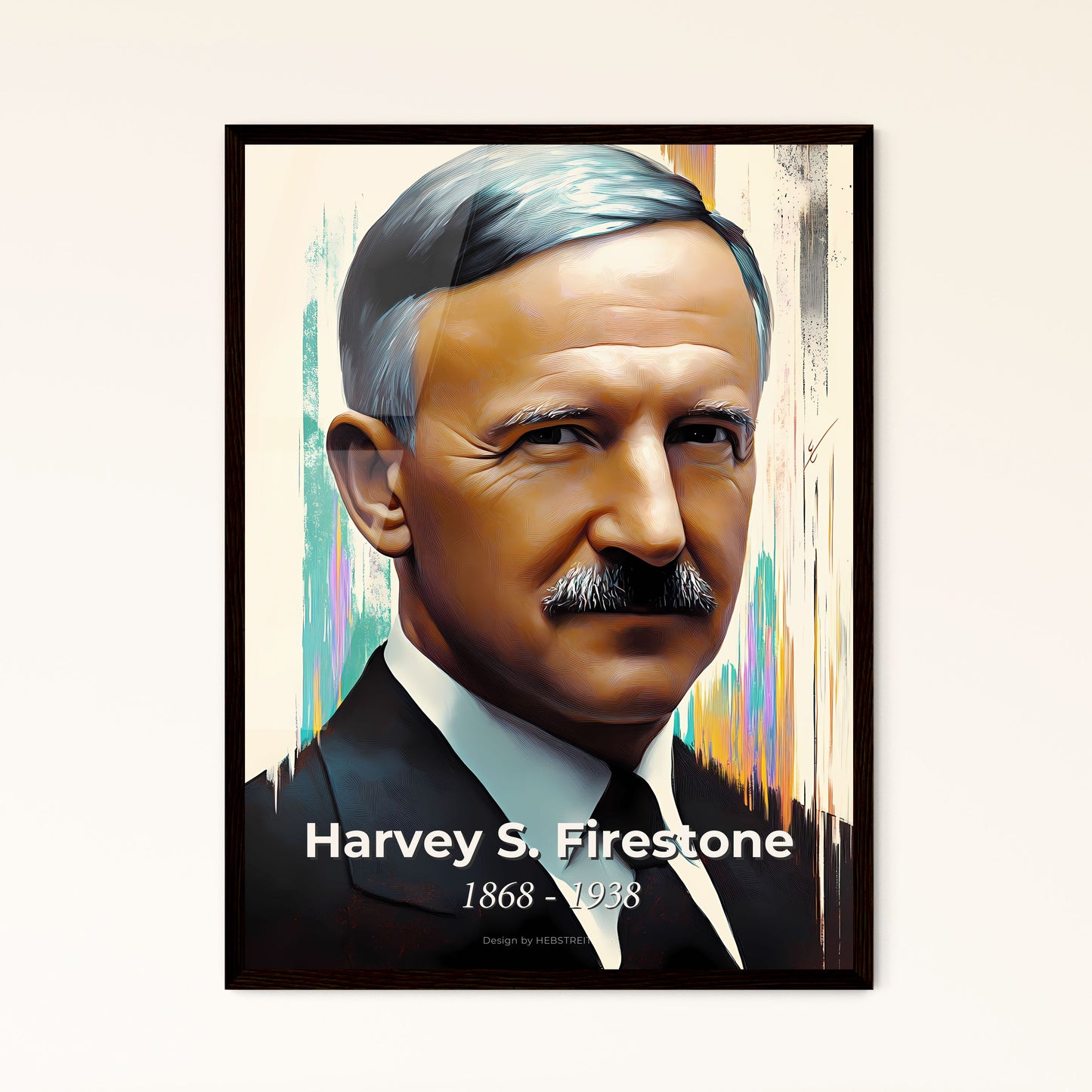 Portrait of Harvey S. Firestone, 1868 - 1938. Impressionistic painting of a man with a mustache.