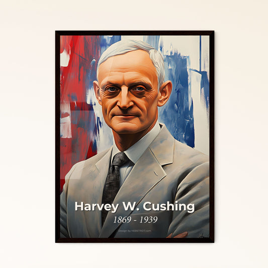 Portrait of Harvey W. Cushing, 1869 - 1939. Impressionistic painting of a man in a suit.