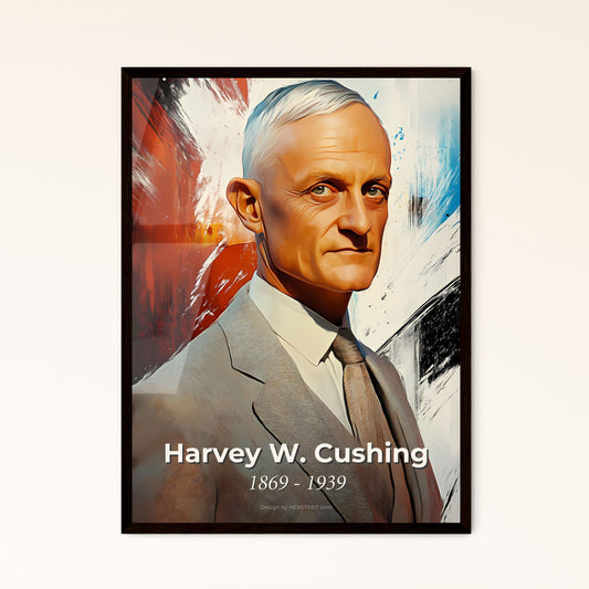 Portrait of Harvey W. Cushing, 1869 - 1939. Impressionistic painting of a man in a suit.