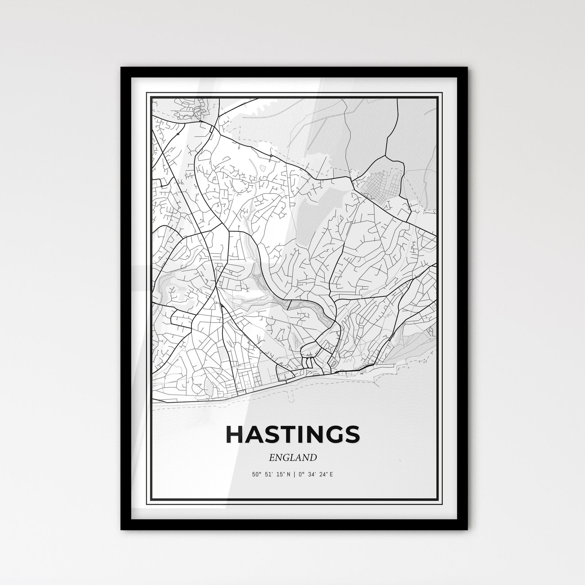 Hastings England - Scandinavian Style City Map for Modern Home Decor