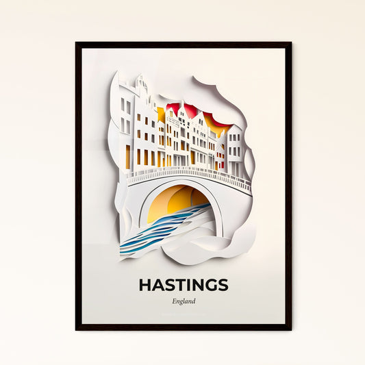 Vivid Hastings, England - a paper cut of a bridge over a river