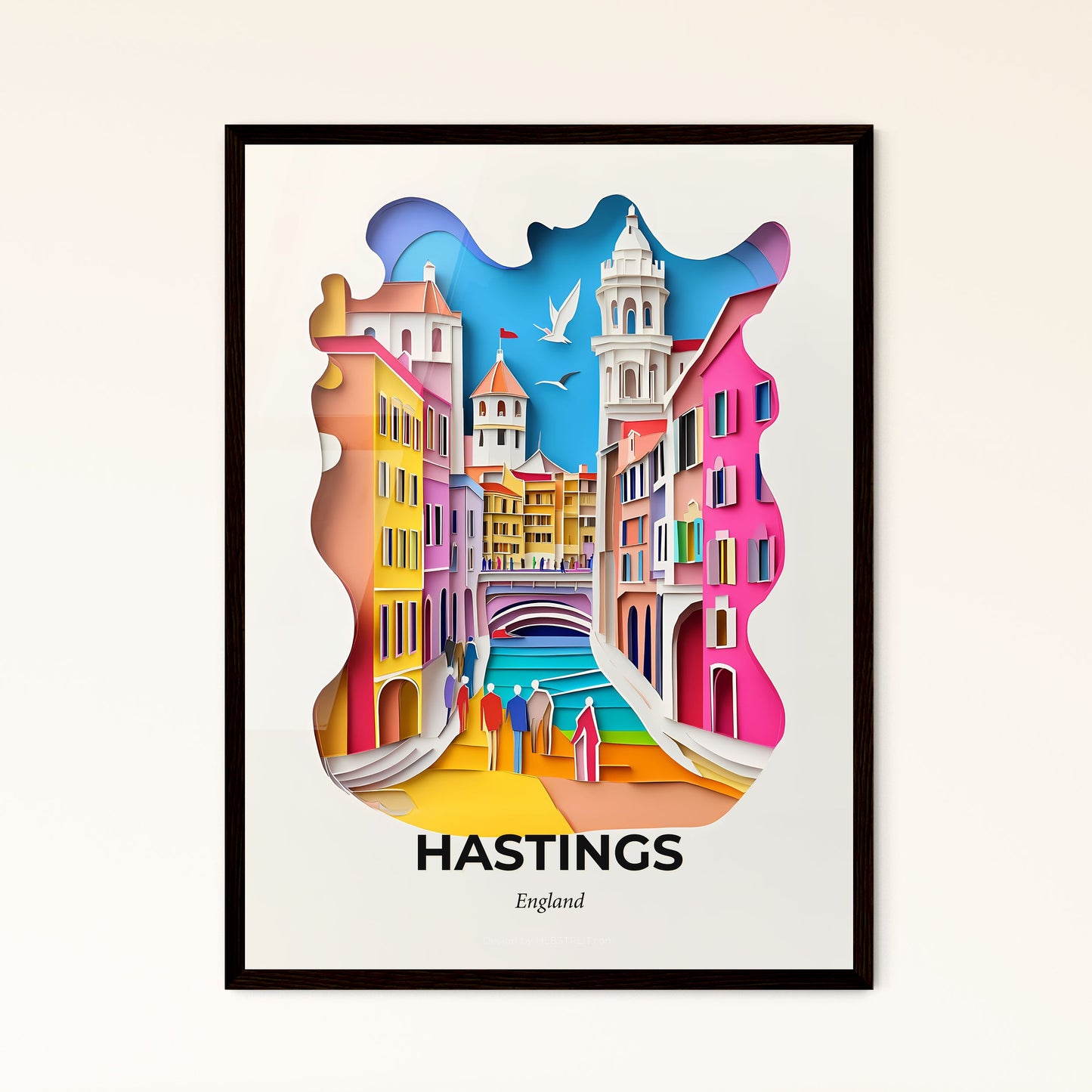 Vivid Hastings, England - a paper cut of a city with a bridge