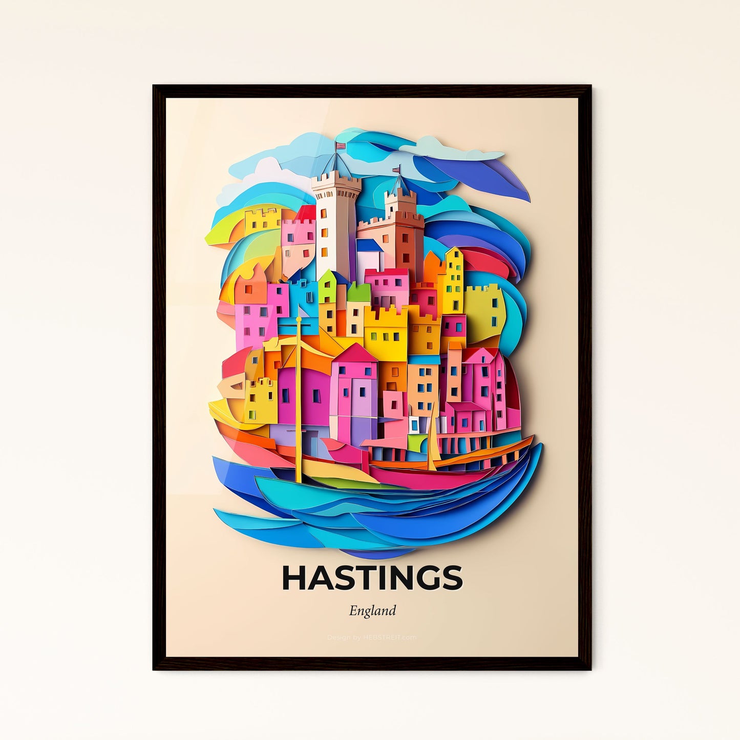 Vivid Hastings, England - a paper cut of a city on a boat