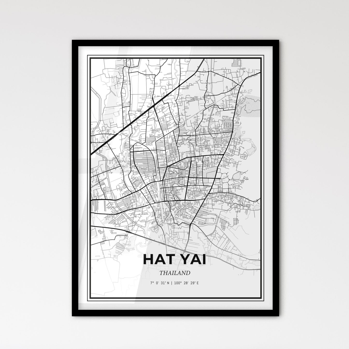 Hat Yai Thailand - Scandinavian Style City Map for Modern Home Decor