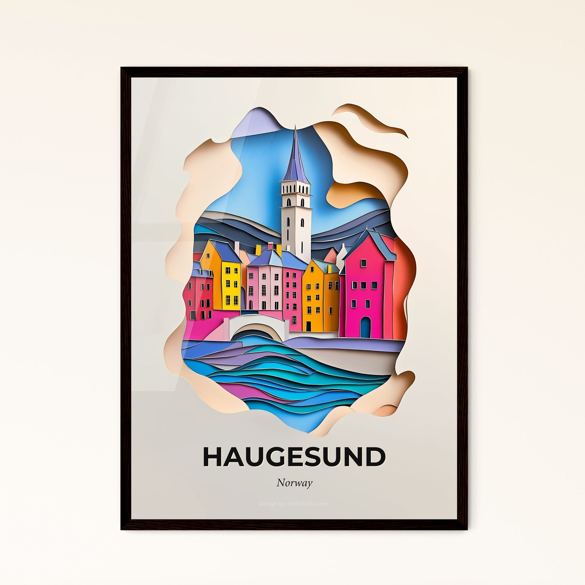 Vivid Haugesund, Norway - a paper cut of a city with a bridge