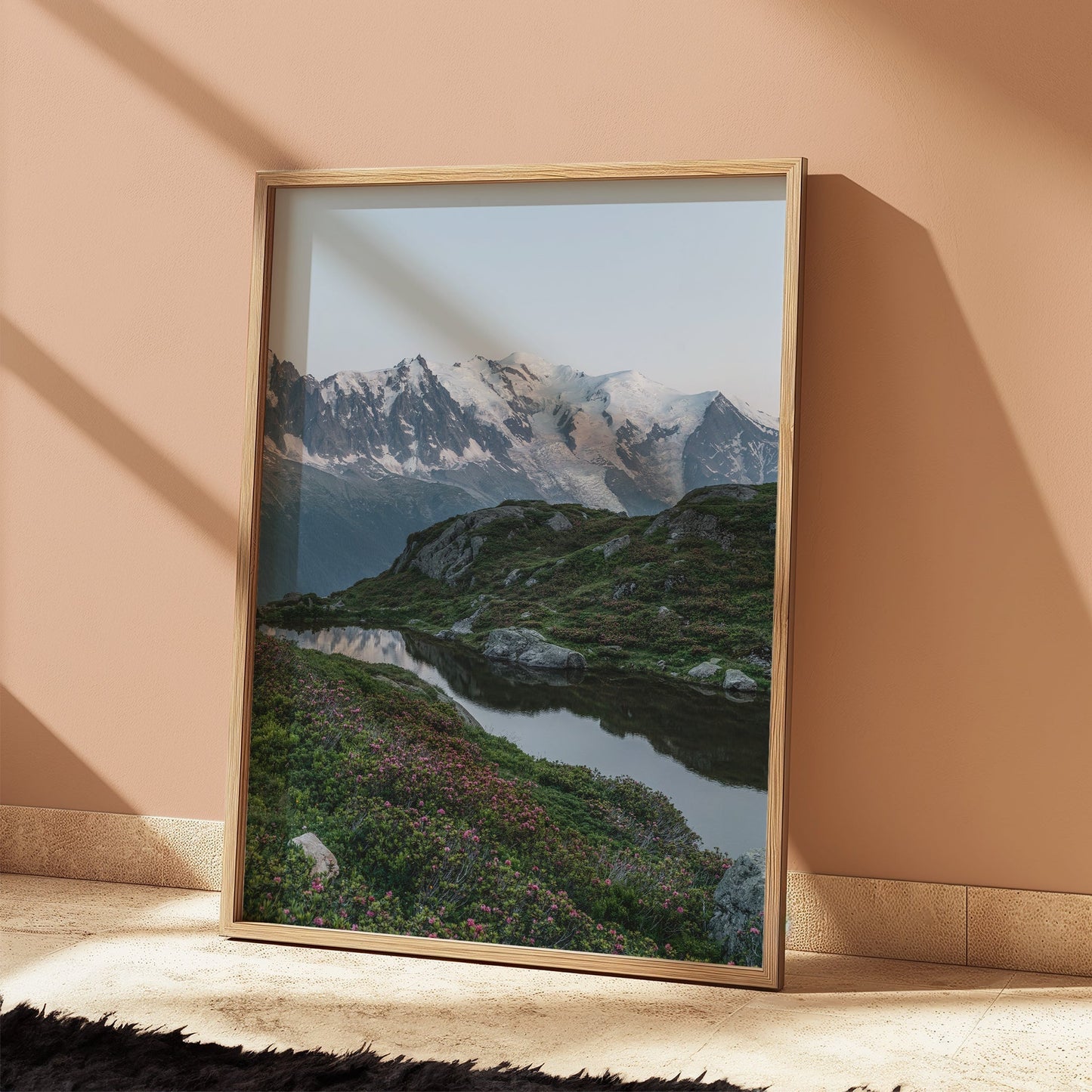 Lac de la Flégère Print – Mont Blanc Reflections with Wildflowers, Chamonix