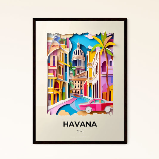 Vivid Havana, Cuba - a paper cut of a city with a car