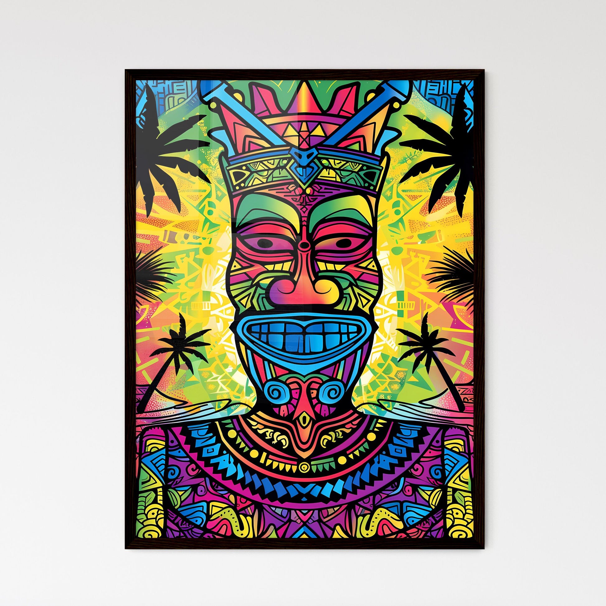 Colorful Hawaiian tribal art print depicting a man in vibrant hues with intricate patterns Default Title