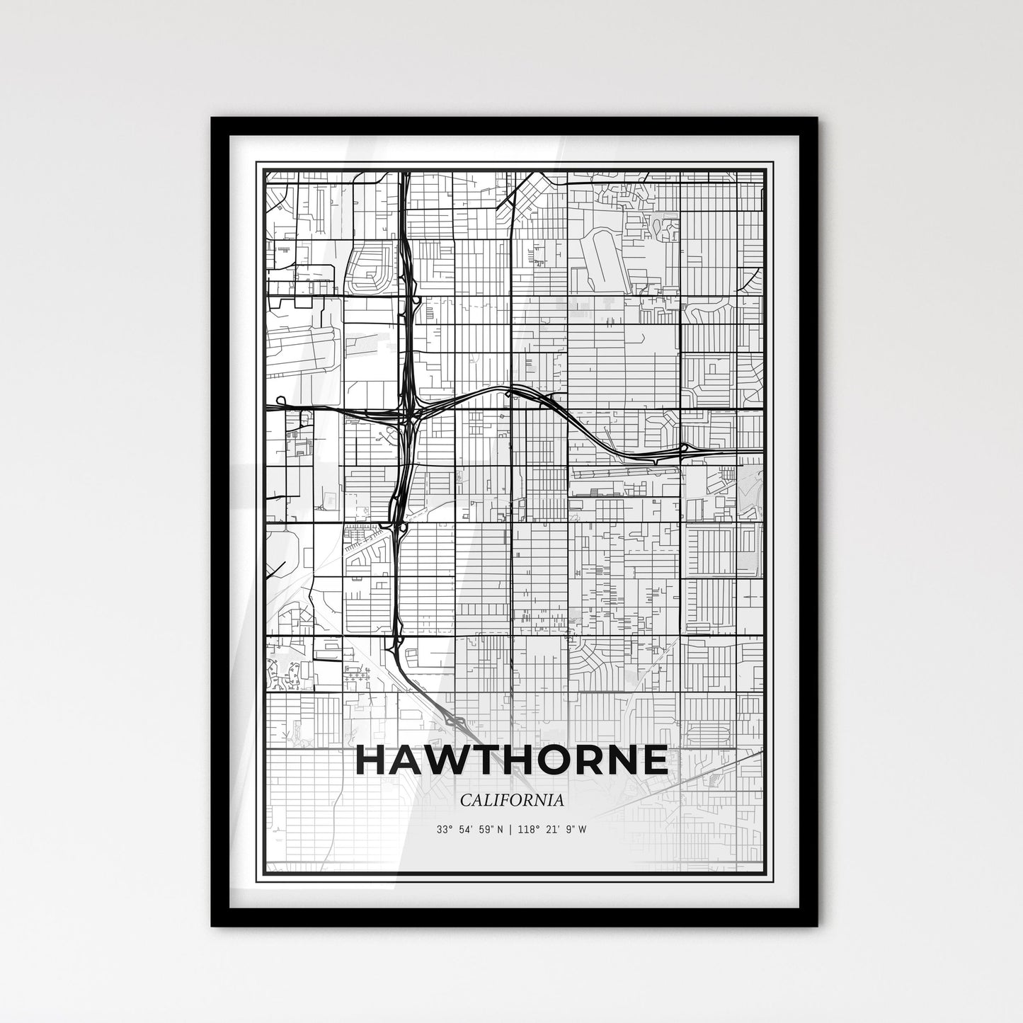 Hawthorne California - Scandinavian Style City Map for Modern Home Decor