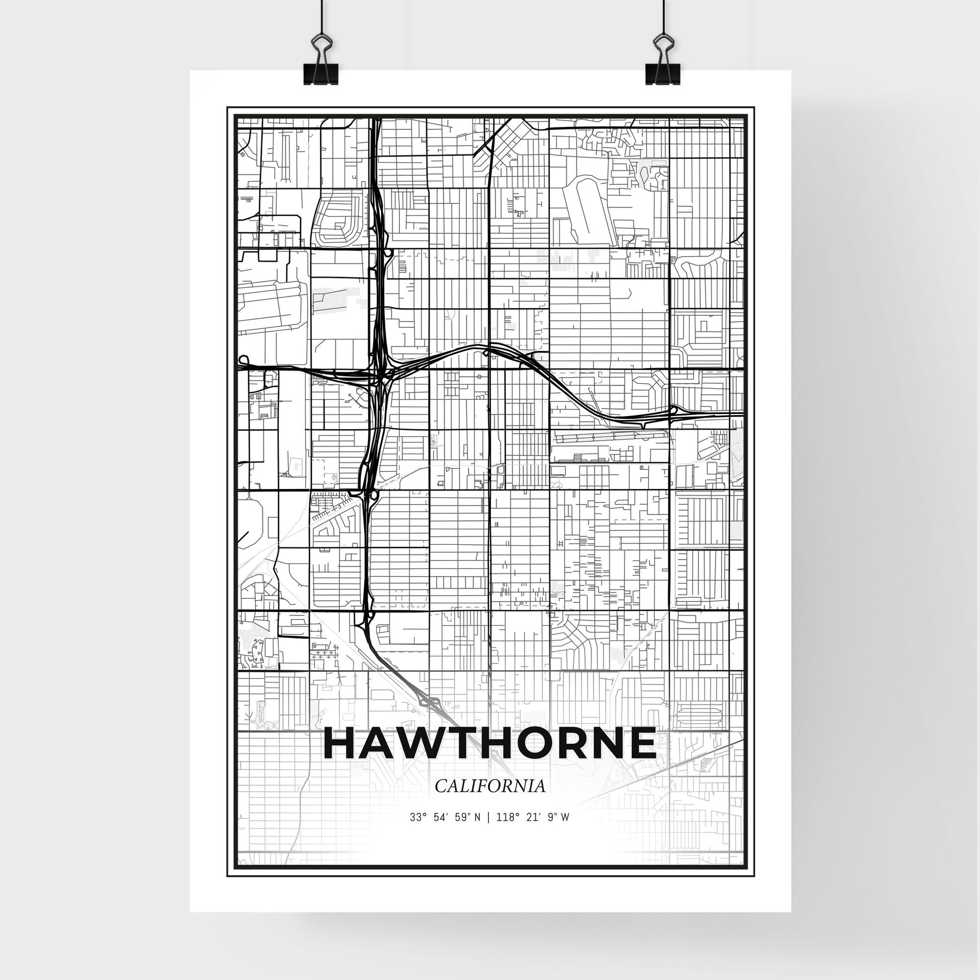 Hawthorne California - Premium City Map Poster