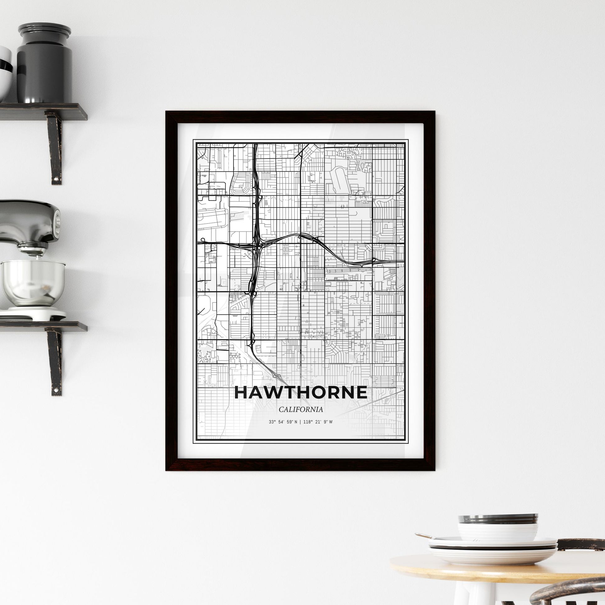 Hawthorne California - Minimal City Map