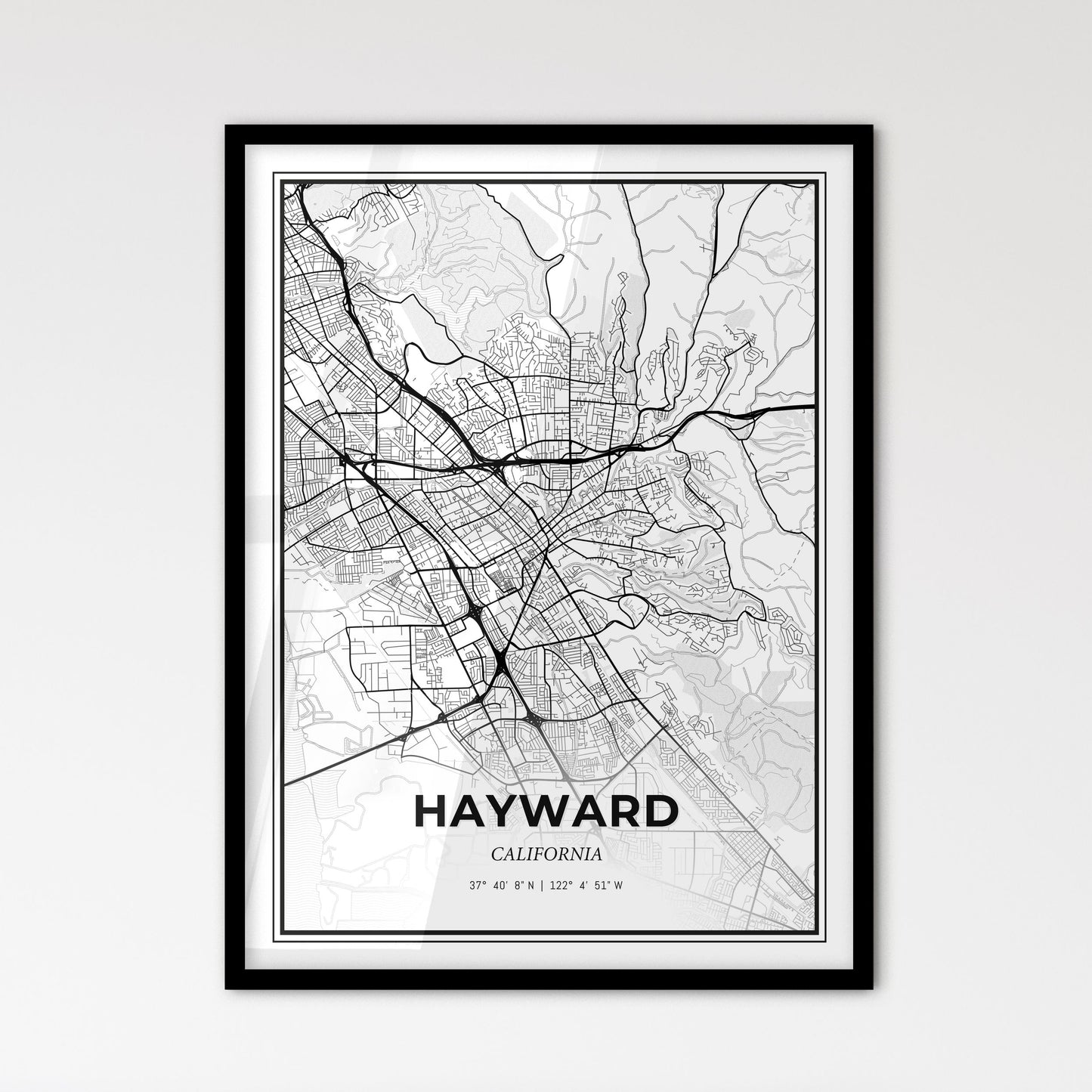 Hayward California - Scandinavian Style City Map for Modern Home Decor