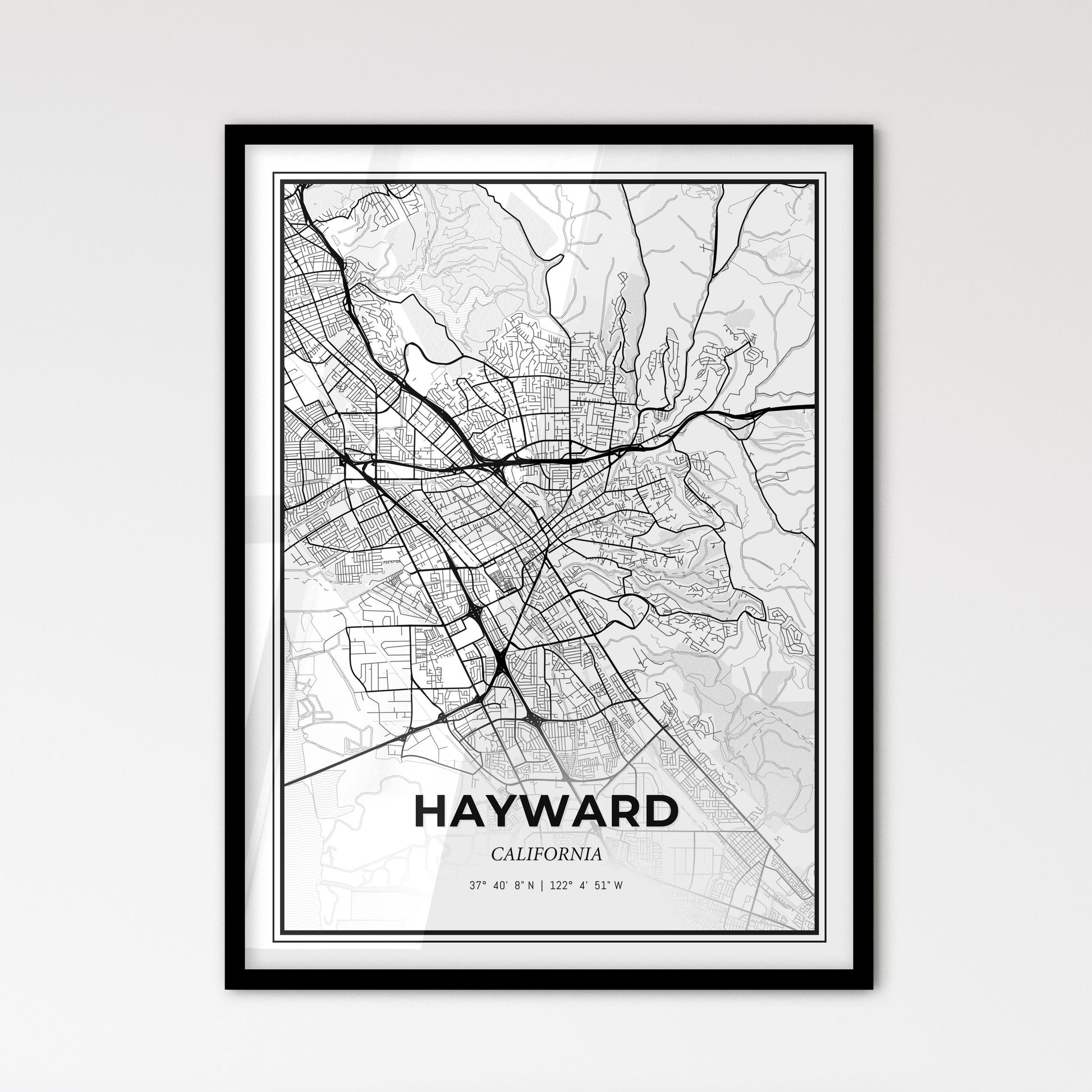 Hayward California - Scandinavian Style City Map for Modern Home Decor