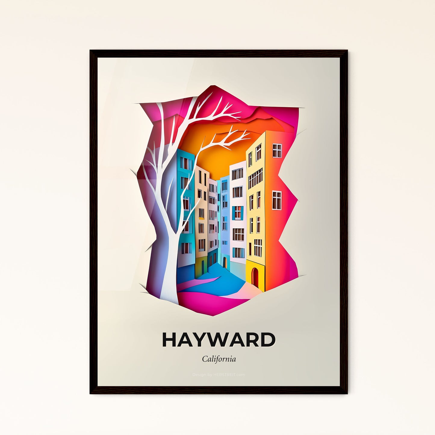 Vivid Hayward, California - a paper cut of a city with a tree