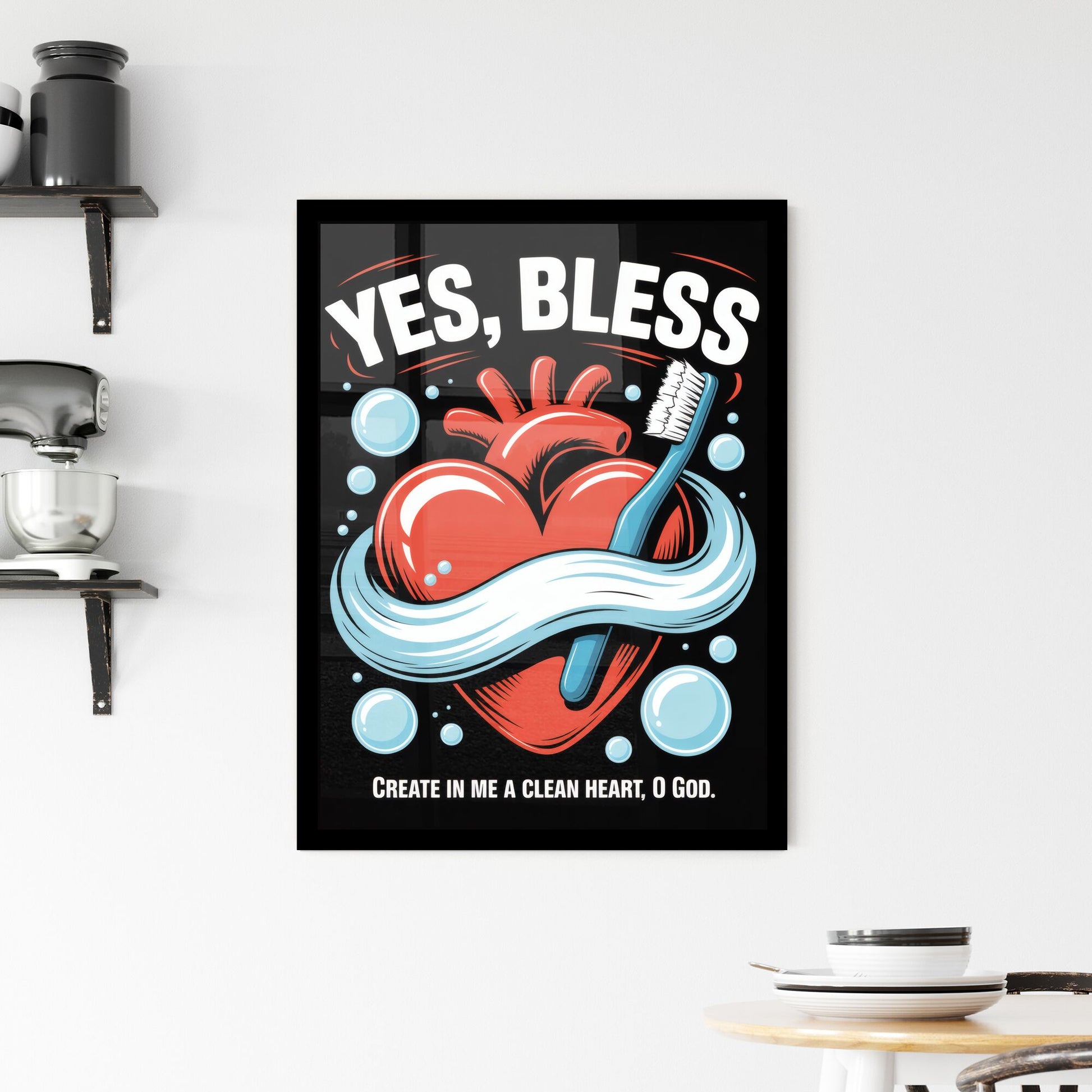 Heart and Hygiene: A Creative Expression of Cleanliness and Spiritual Renewal with Vibrant Artwork. Framed Print