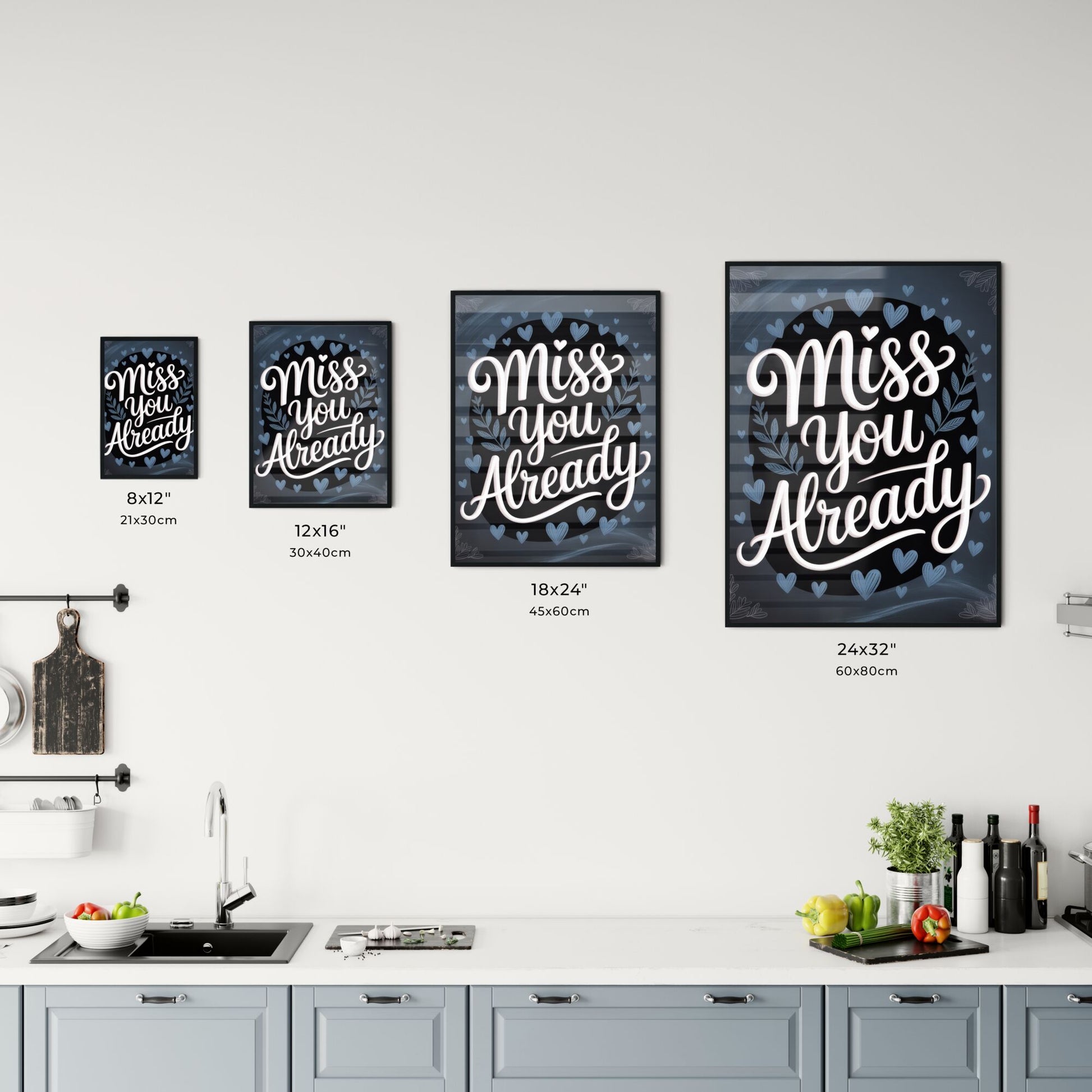 Heartfelt Typography Art with 'Miss You Already' Surrounded by Delicate Floral and Heart Illustrations. Chart